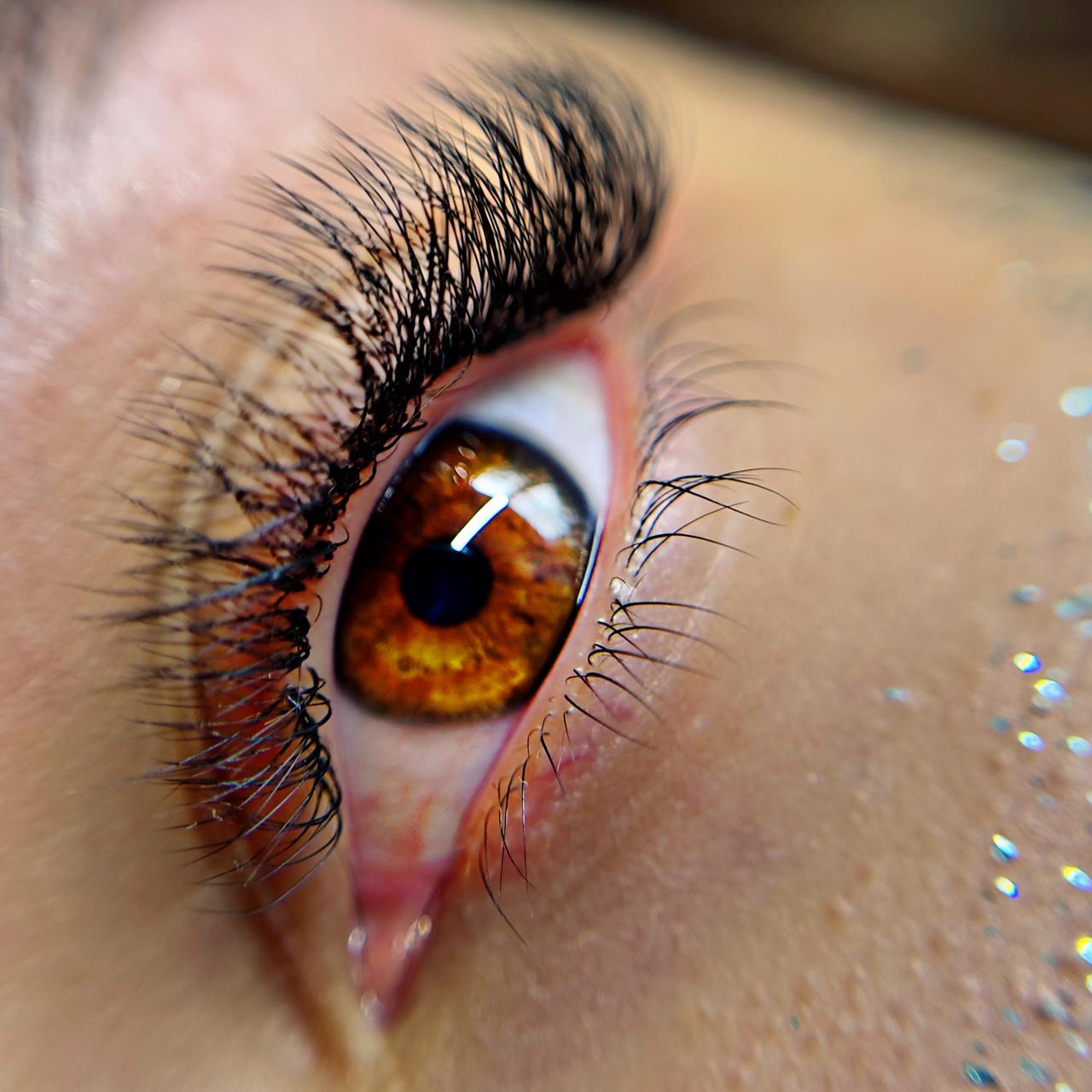 Warm-toned lash extension close-up